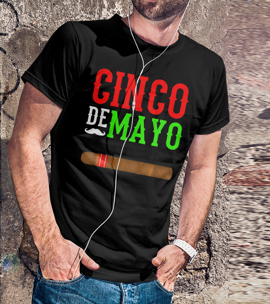Cinco De Mayo Cigar With Mustache Graphic Funny Mexico T-Shirt