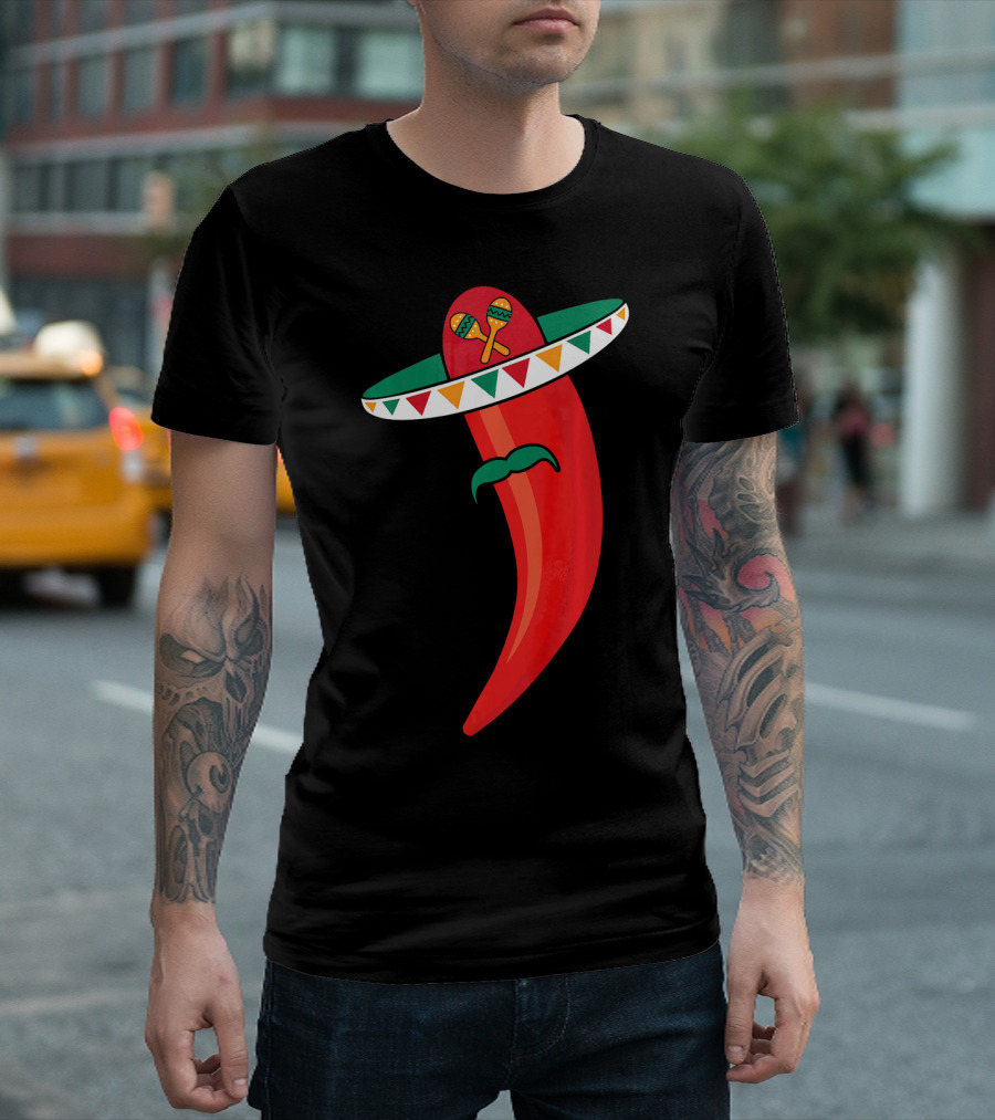 Sombrero Mustache Chili Pepper with Maracas T-Shirt