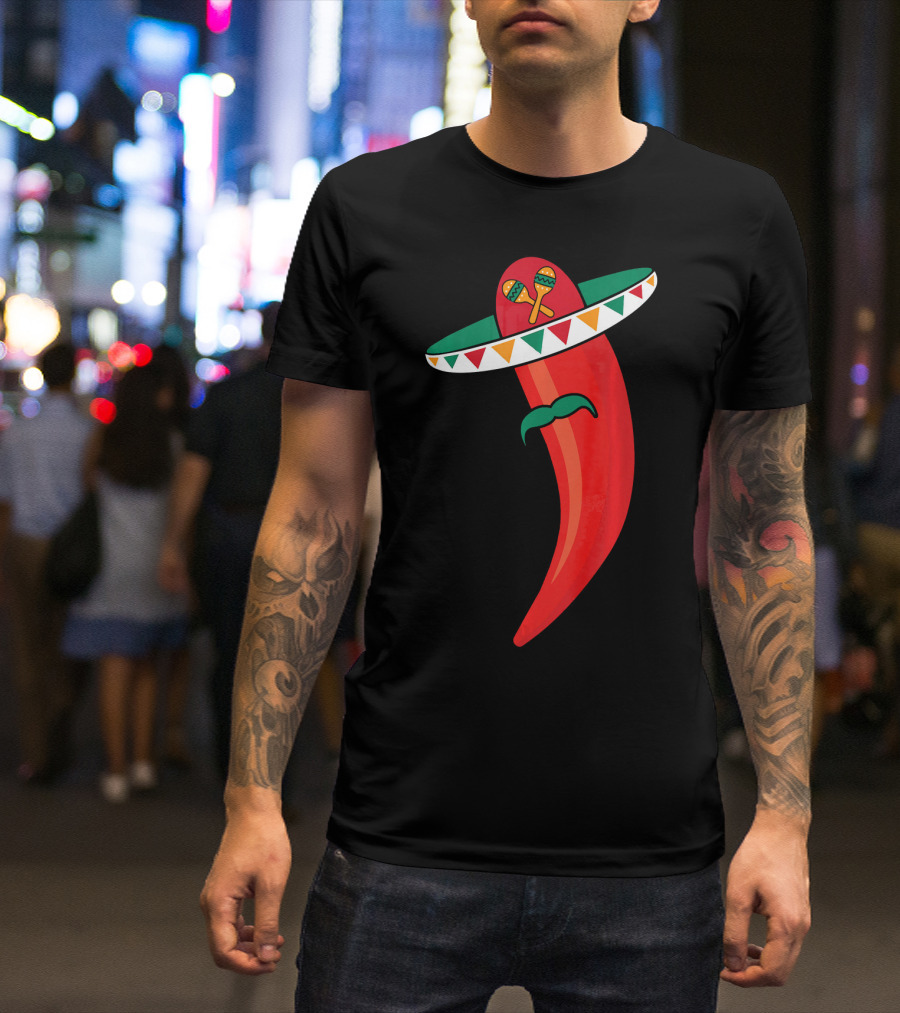 Sombrero Mustache Chili Pepper With Maracas T-Shirt