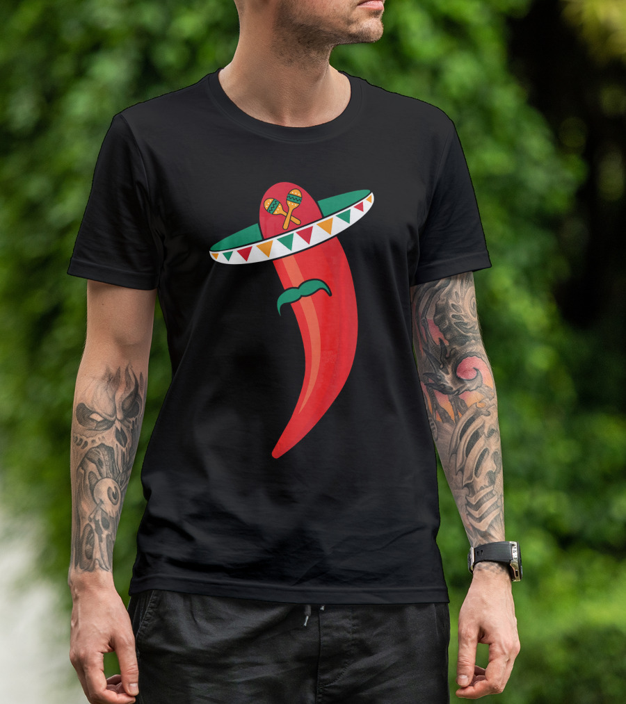 Sombrero Mustache Chili Pepper With Maracas T-Shirt