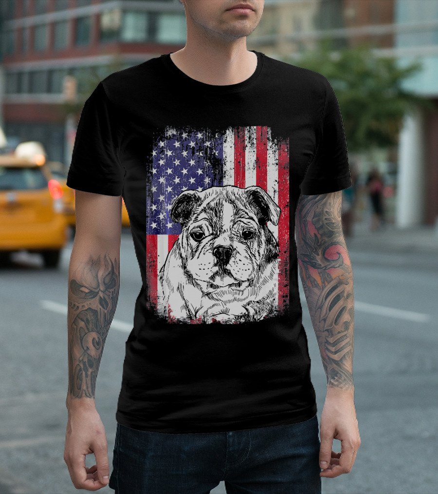 Patriotic American Flag Bulldog T-Shirt