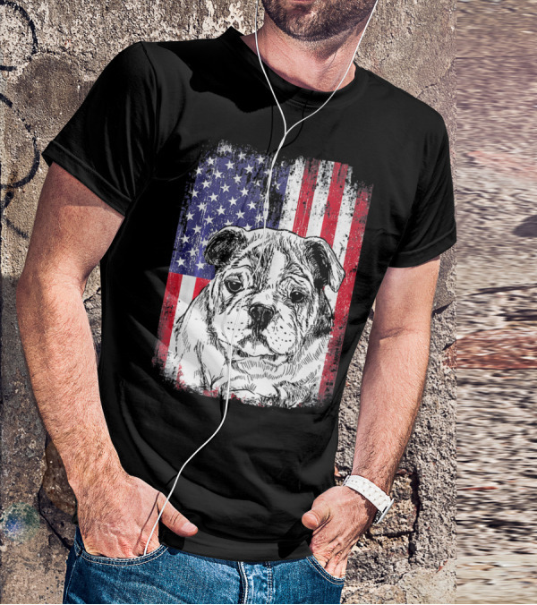 Patriotic American Flag Bulldog T-Shirt