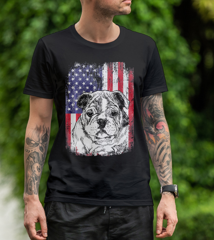Patriotic American Flag Bulldog T-Shirt