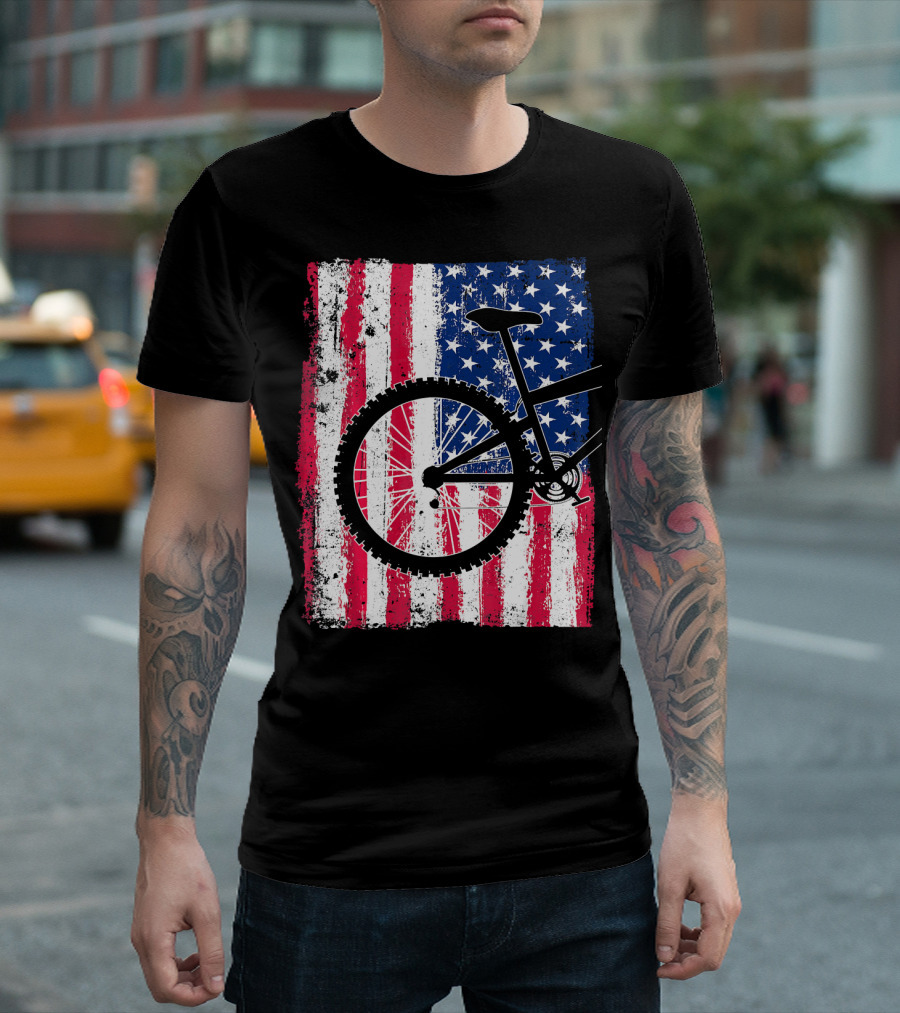 Mountain Bike Cycling American Flag Bicycle USA T-Shirt