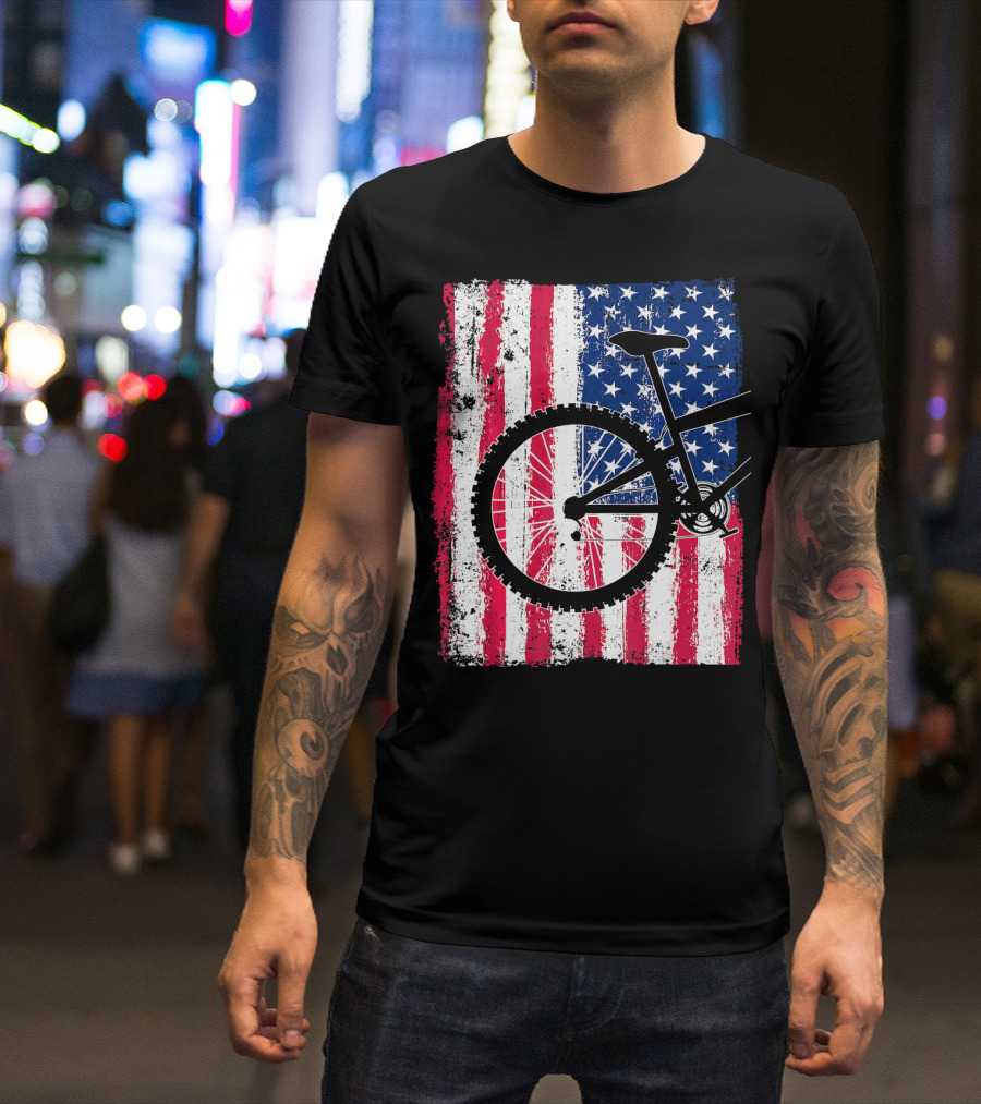 Mountain Bike Cycling American Flag Bicycle USA T-Shirt