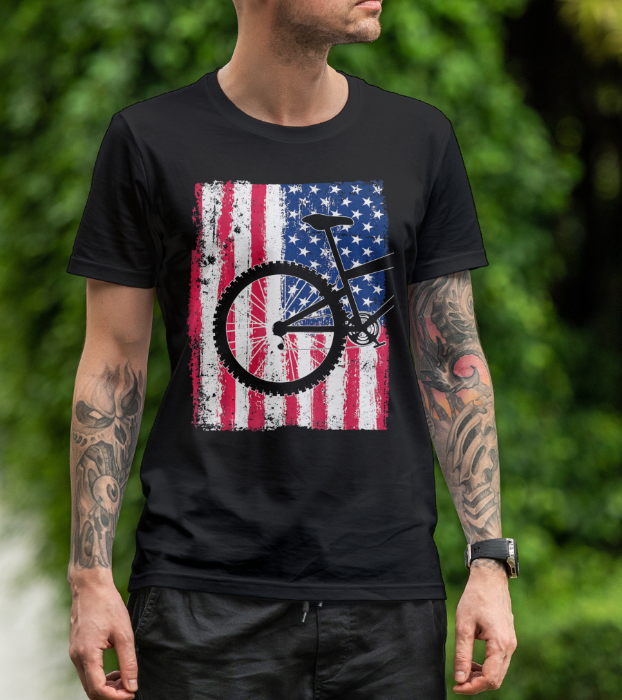 Mountain Bike Cycling American Flag Bicycle USA T-Shirt