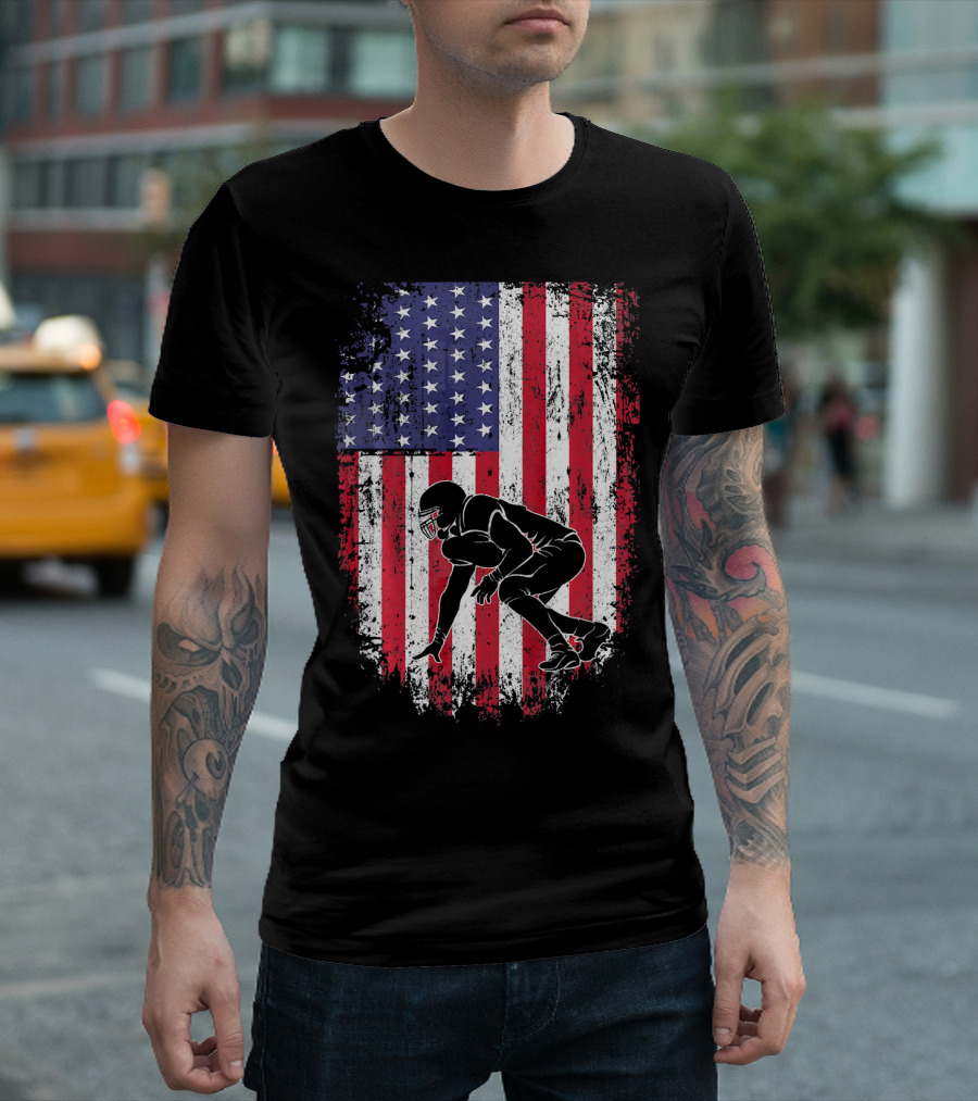 Football Lineman American Flag Vintage Grunge T-Shirt