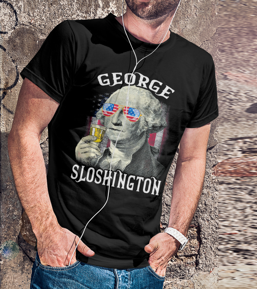 George Sloshington American Flag Sunglasses Beer T-Shirt