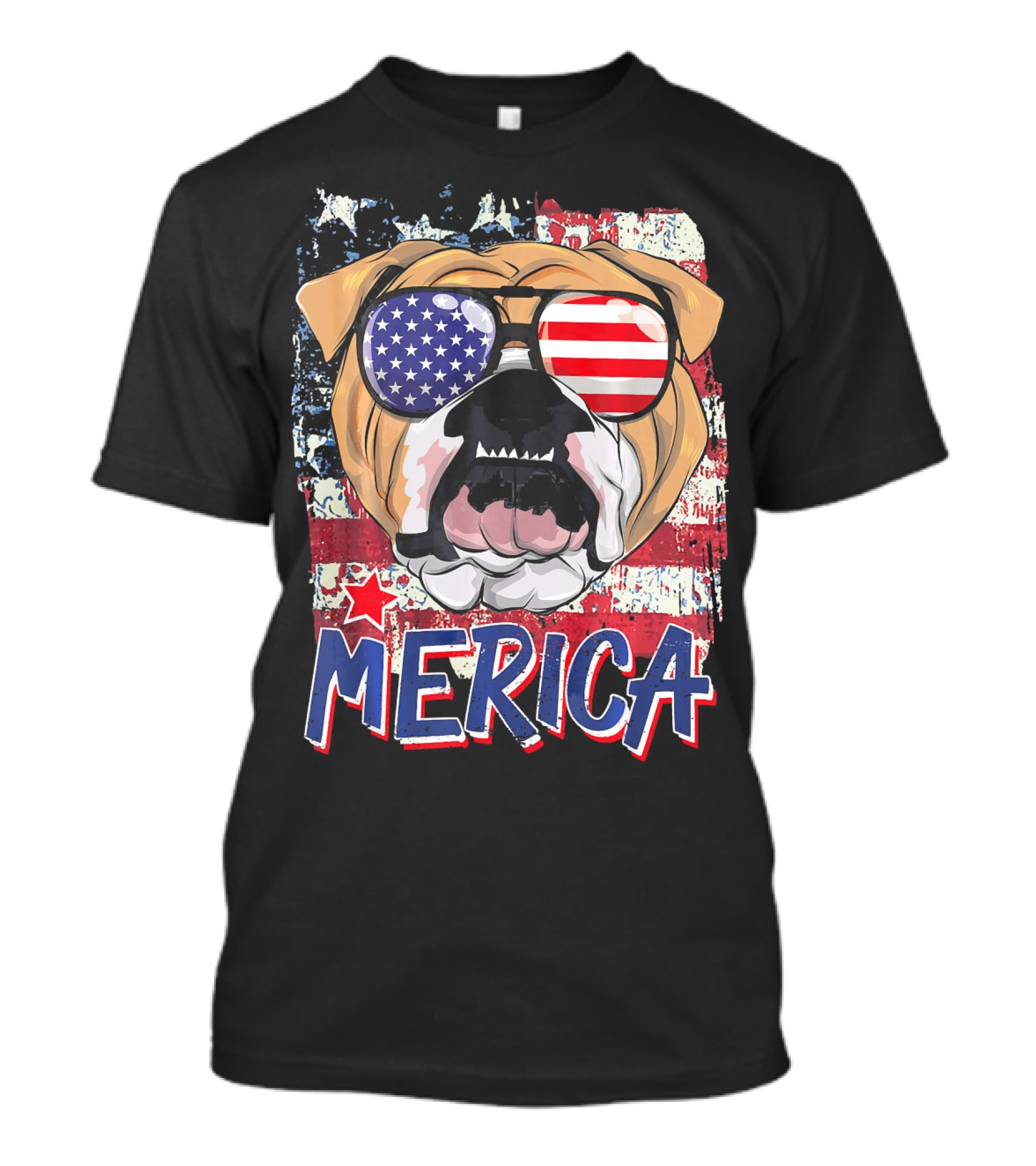 Merica Bulldog With American Flag Sunglasses T-Shirt
