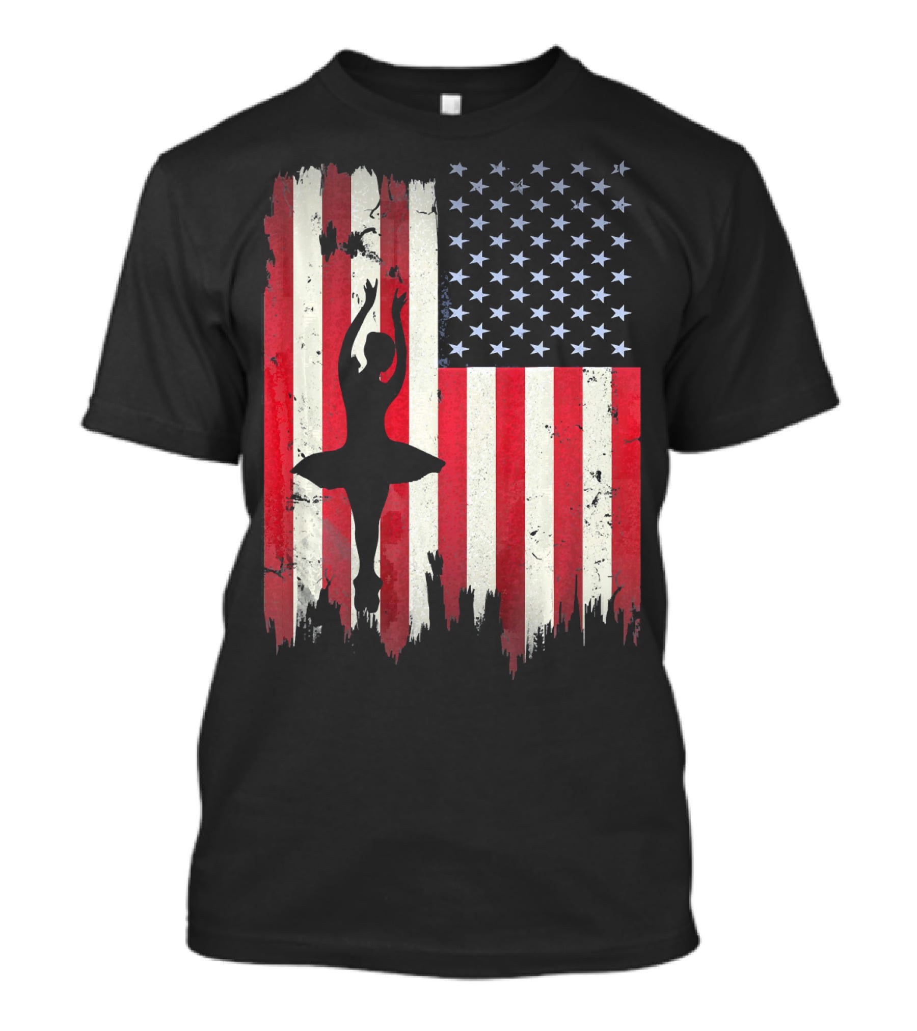 Ballerina Silhouette With American Flag Ballet USA T-Shirt