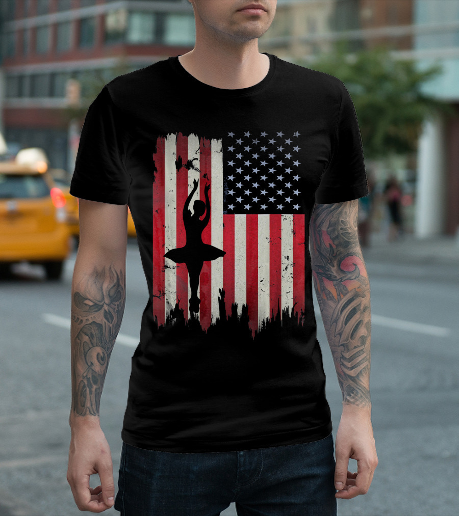 Ballerina Silhouette With American Flag Ballet USA T-Shirt
