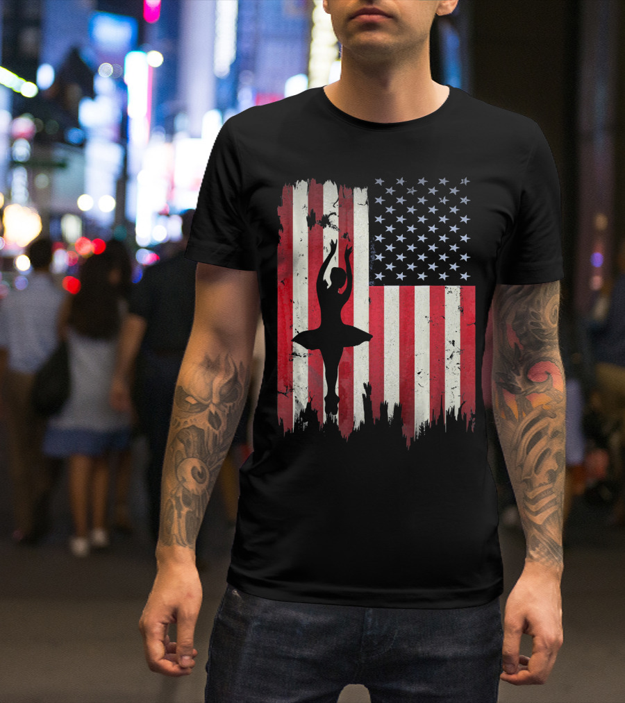 Ballerina Silhouette With American Flag Ballet USA T-Shirt