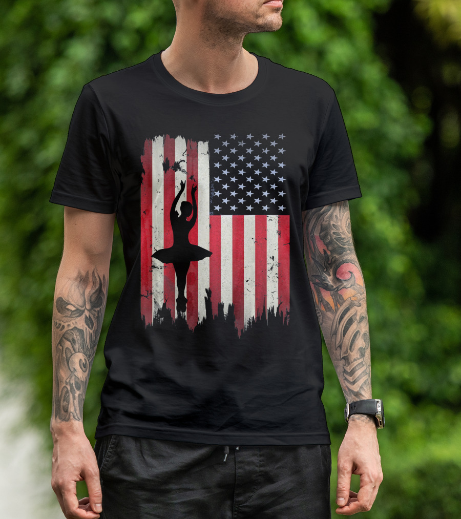 Ballerina Silhouette With American Flag Ballet USA T-Shirt