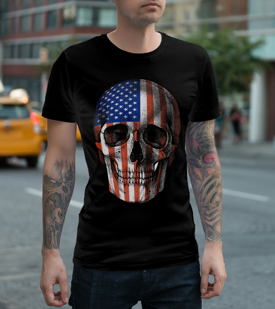 Sugar Skull American Flag Patriotic 4th Of July T-Shirt