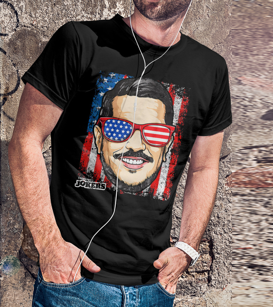 Impractical Jokers Patriotic Sal American Flag Sunglasses And Smiling Face T-Shirt