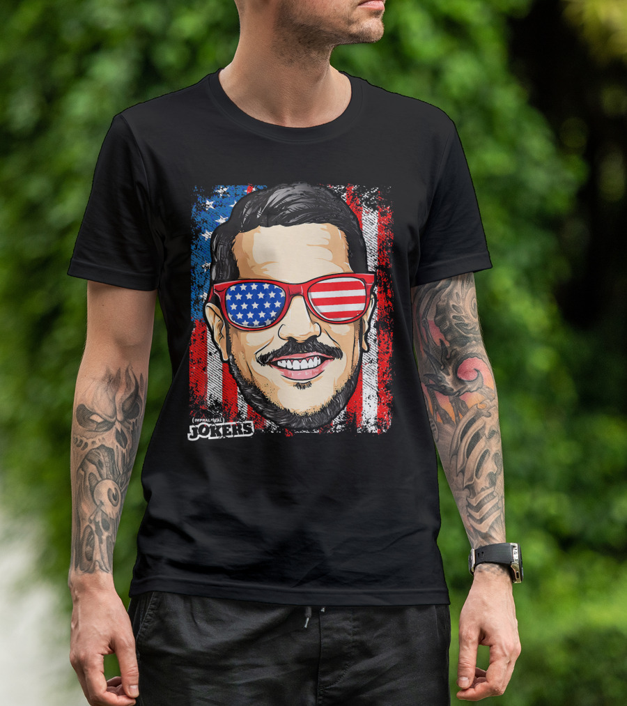 Impractical Jokers Patriotic Sal American Flag Sunglasses And Smiling Face T-Shirt
