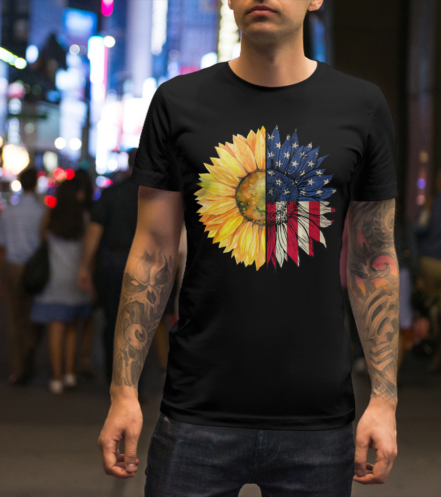 Sunflower American USA Flag 4th Of July T-Shirt