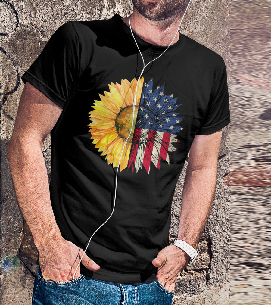 Sunflower American USA Flag 4th Of July T-Shirt