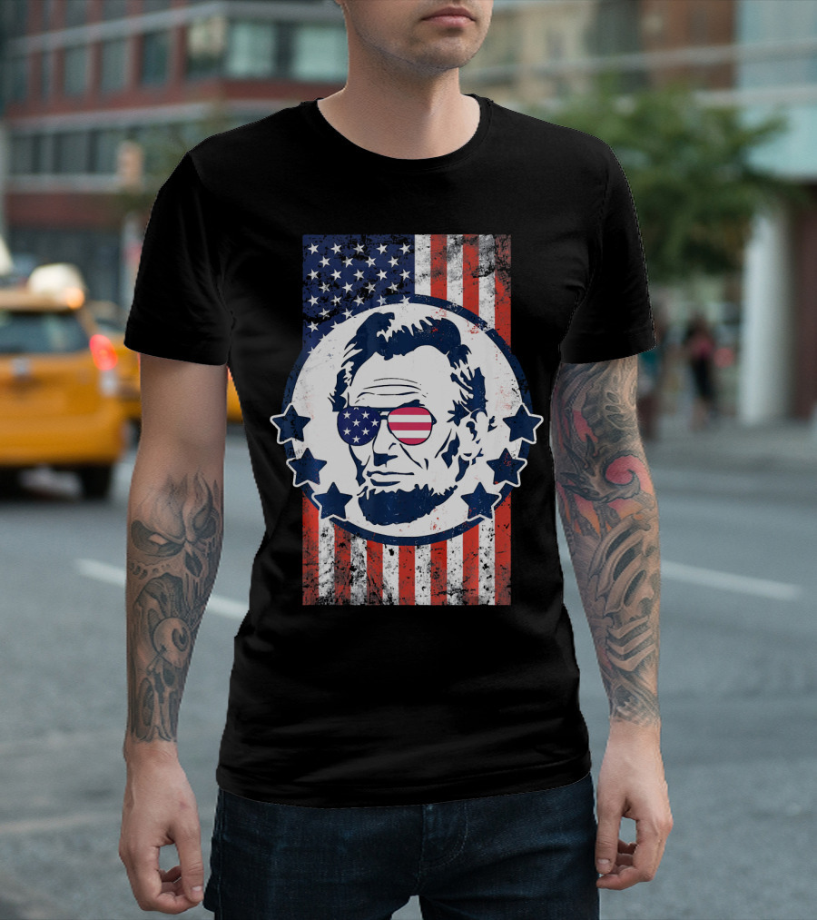 Abraham Lincoln American Flag Sunglasses 4th Of July T-Shirt