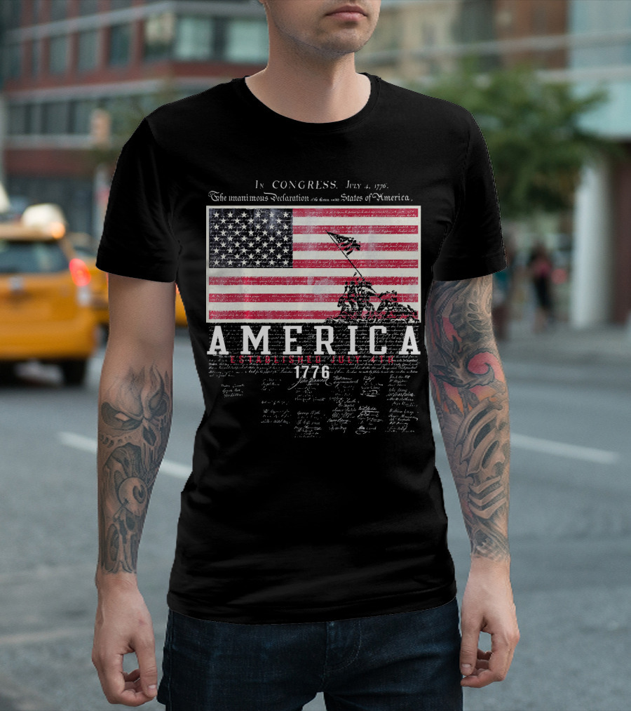 AMERICA ESTABLISHED 4TH OF JULY 1776 IN CONGRESS DECLARATION UNITED STATES FLAG T-Shirt