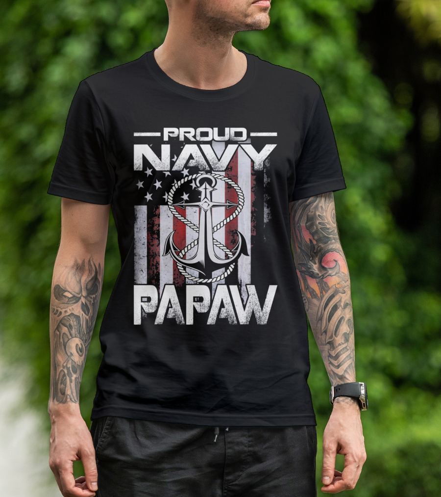 Proud Navy Papaw American Flag Anchor USA T-Shirt