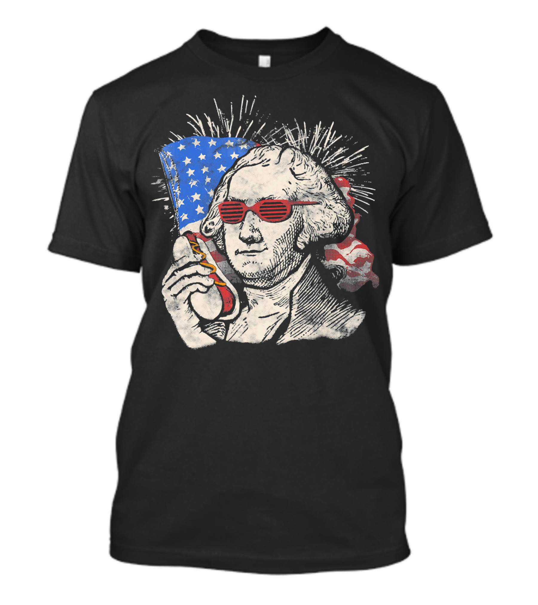 4th Of July USA Flag George Washington Sunglasses Hotdog T-Shirt