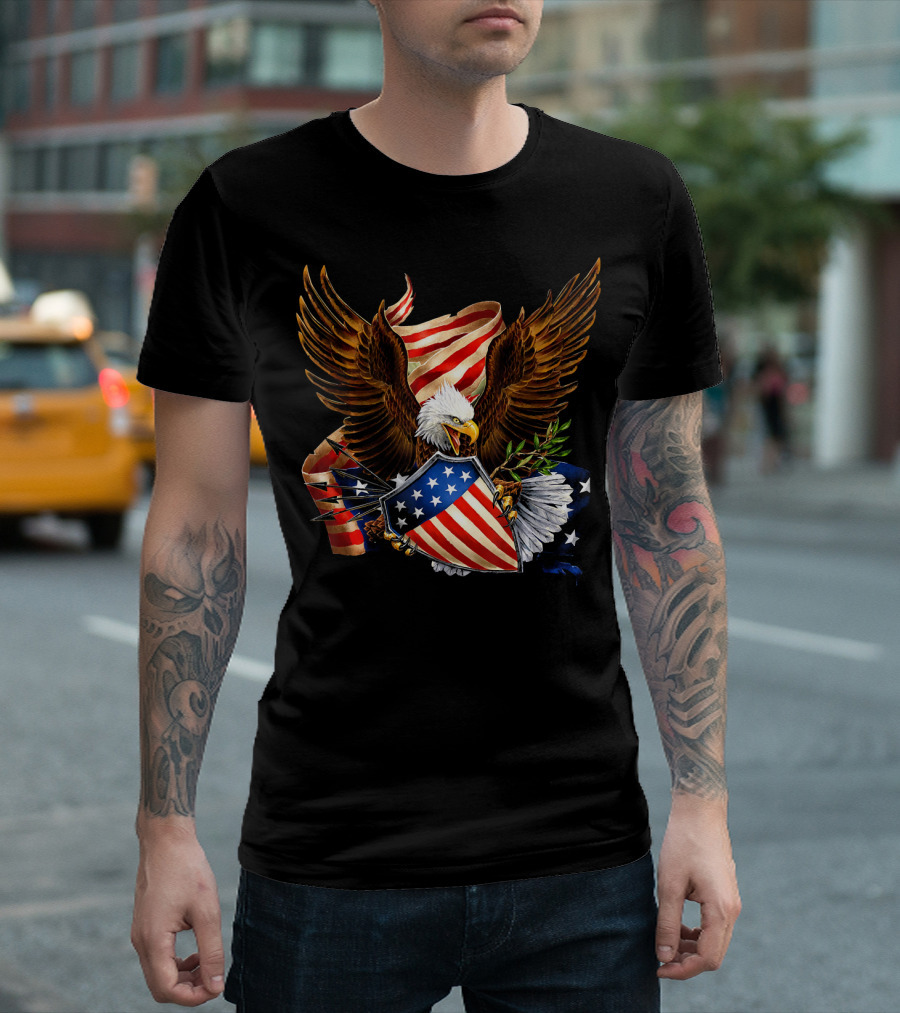 American Patriotic Eagle With Shield Arrows And Stars T-Shirt