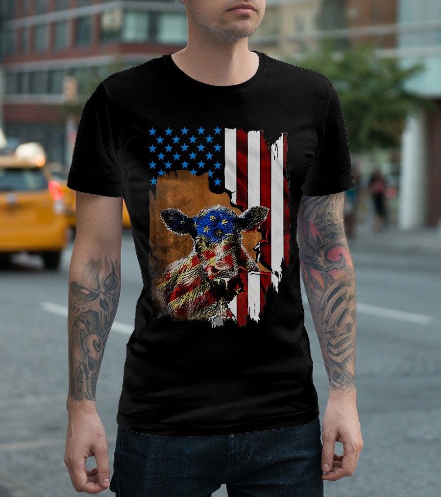 Cow America Flag 4th Of July T-Shirt