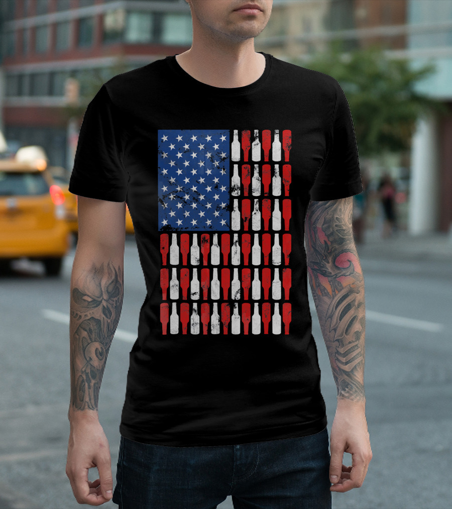 Vintage USA American Flag Made of Beer Bottles T-Shirt