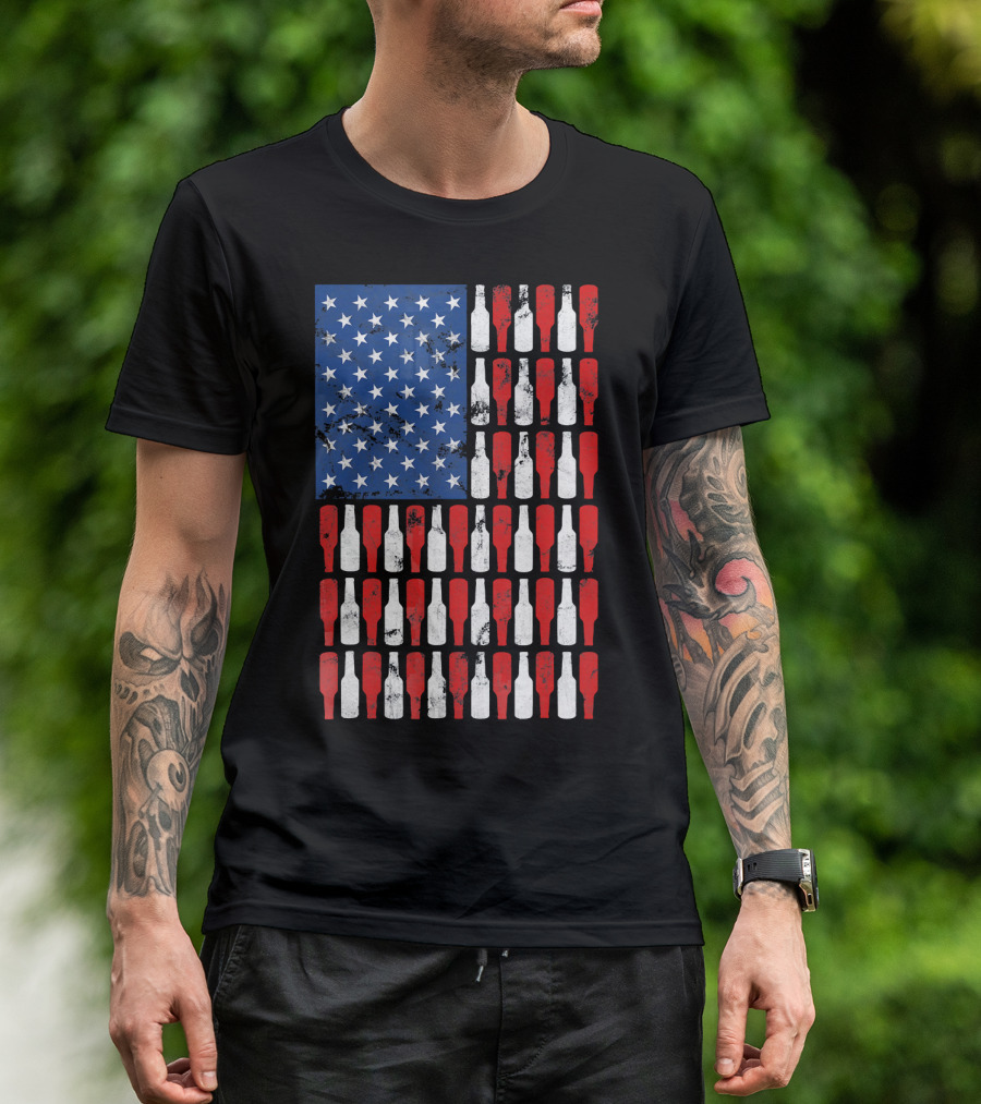 Vintage USA American Flag Made Of Beer Bottles T-Shirt