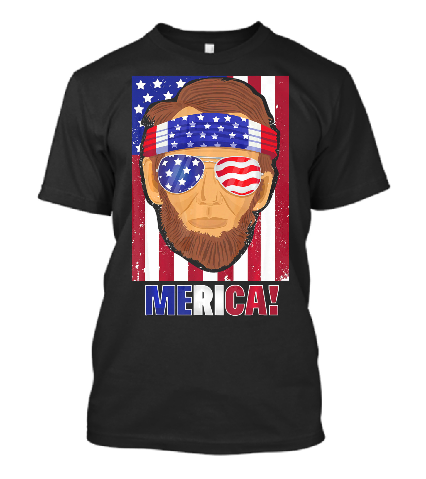 Merica Lincoln USA 4th Of July American Flag Bandana Sunglasses T-Shirt