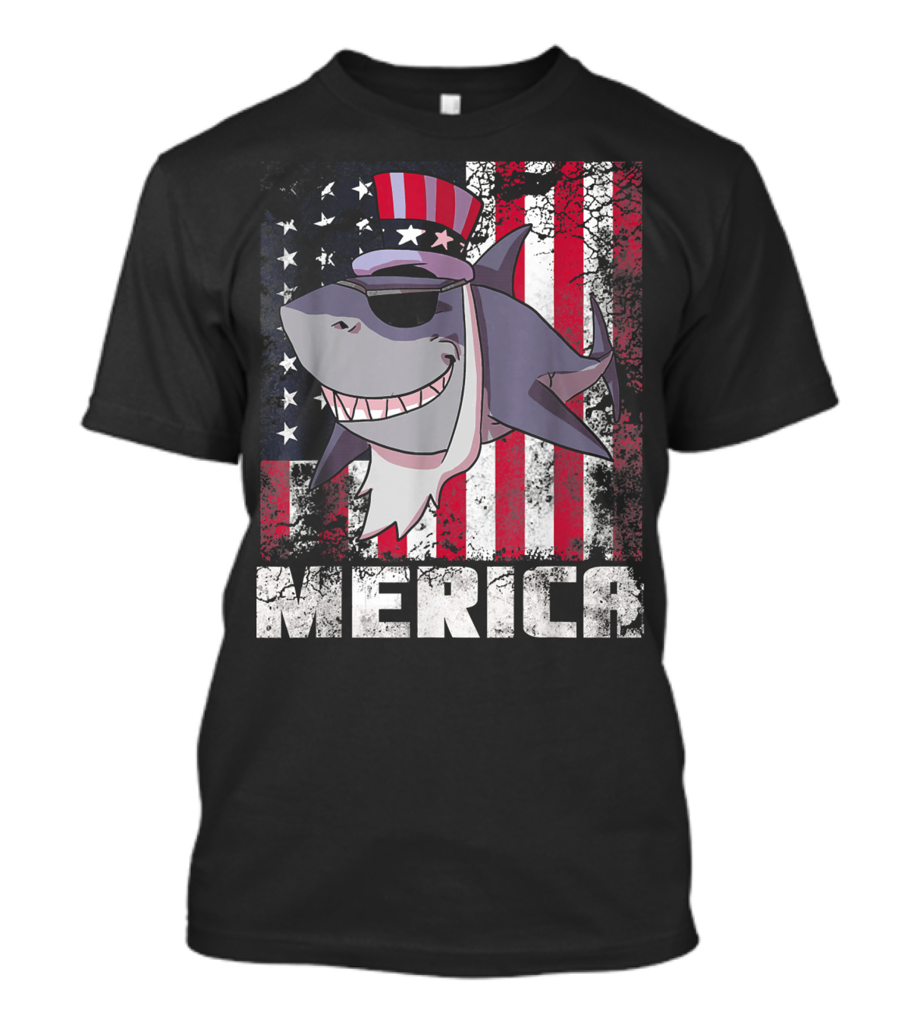 Merica Shark USA American Flag Uncle Sam 4th Of July T-Shirt