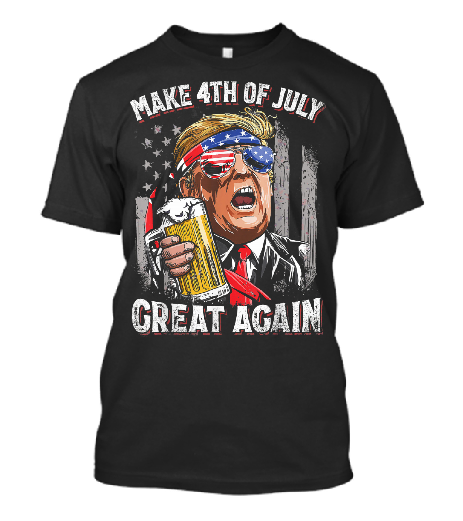 Make 4th Of July Great Again Trump With Beer And American Flag Glasses T-Shirt