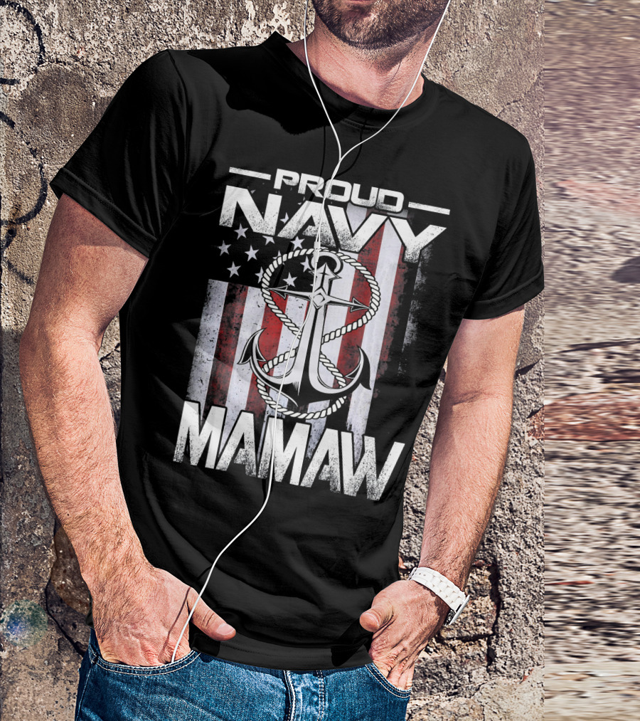 Proud Navy Mamaw USA Patriotic Anchor And Flag T-Shirt