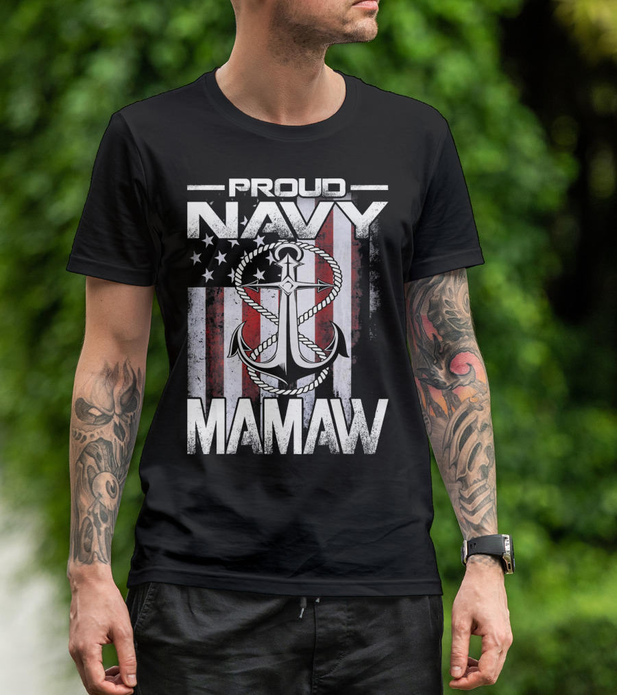 Proud Navy Mamaw USA Patriotic Anchor And Flag T-Shirt