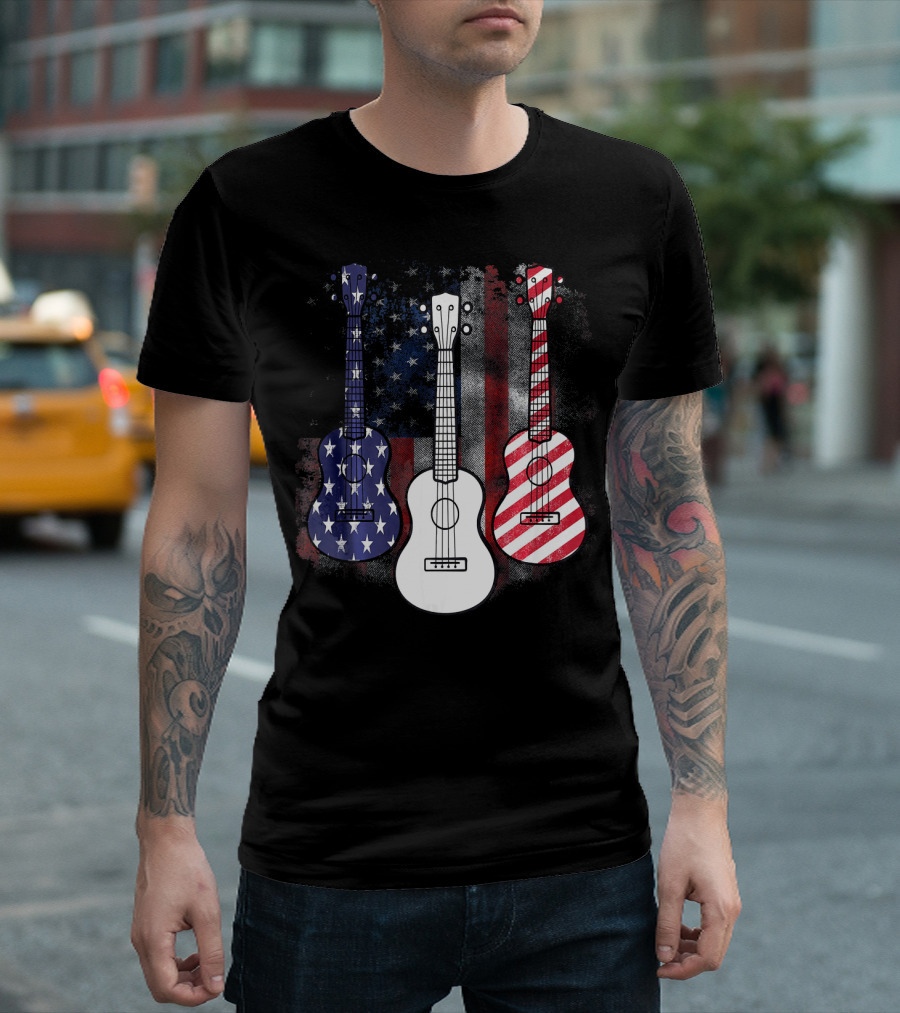 USA Red White Blue Guitars American Flag Stars and Stripes 4th of July T-Shirt