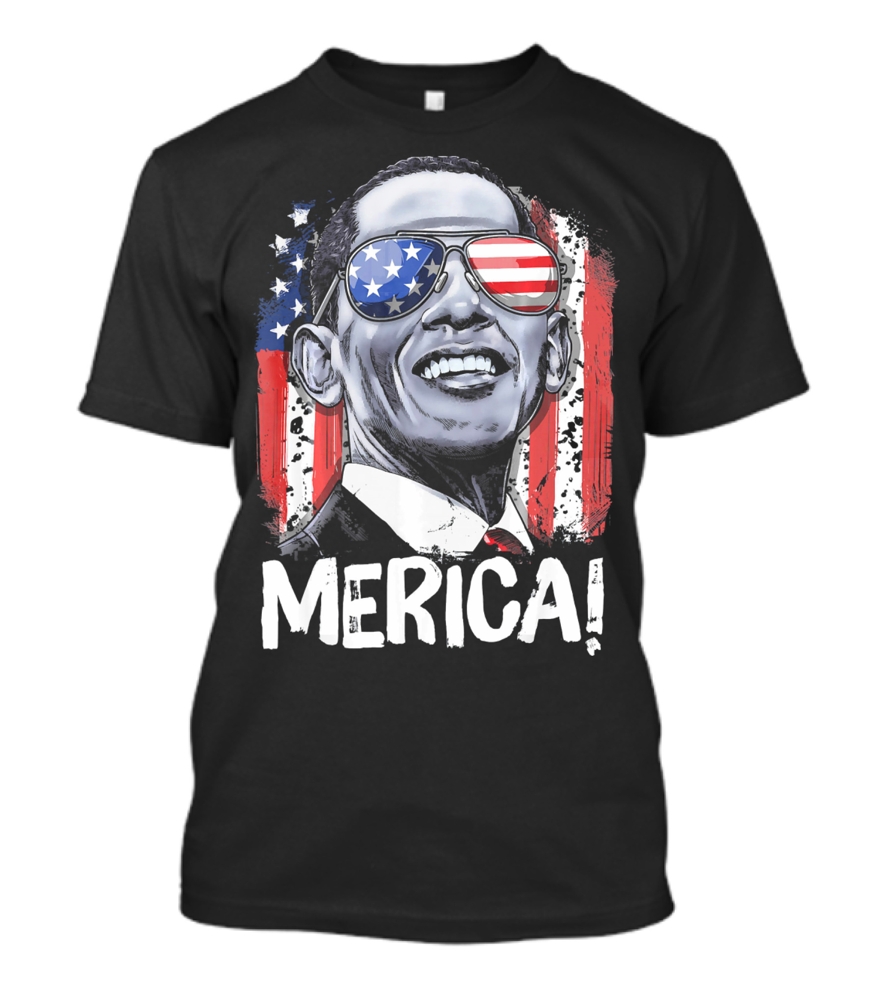 MERICA Barack Obama 44th Pres 4th Of July USA Flag Glasses T-Shirt