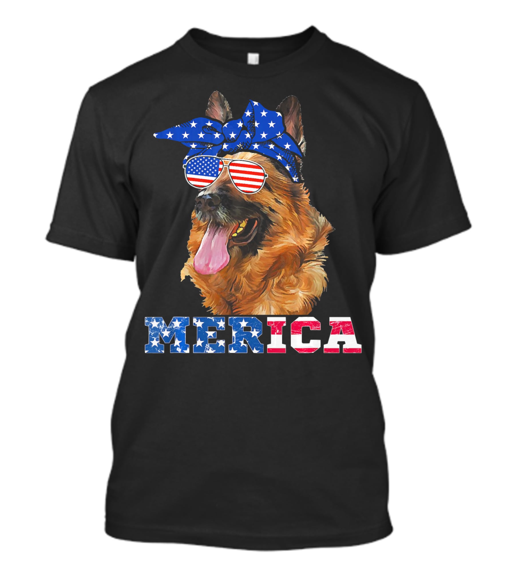 Merica German Shepherd Bandana Sunglasses American Flag T-Shirt