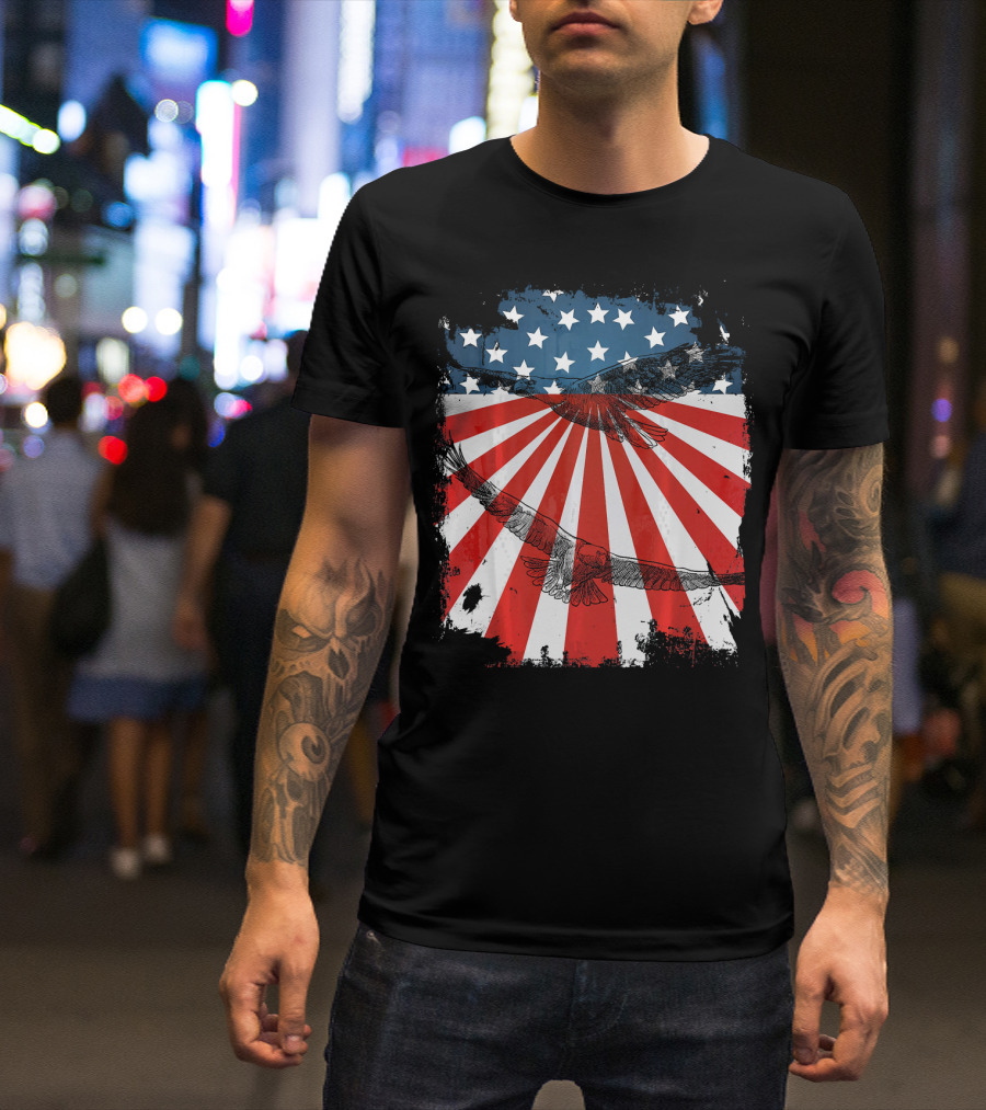Patriotic Bald Eagle American Flag T-Shirt