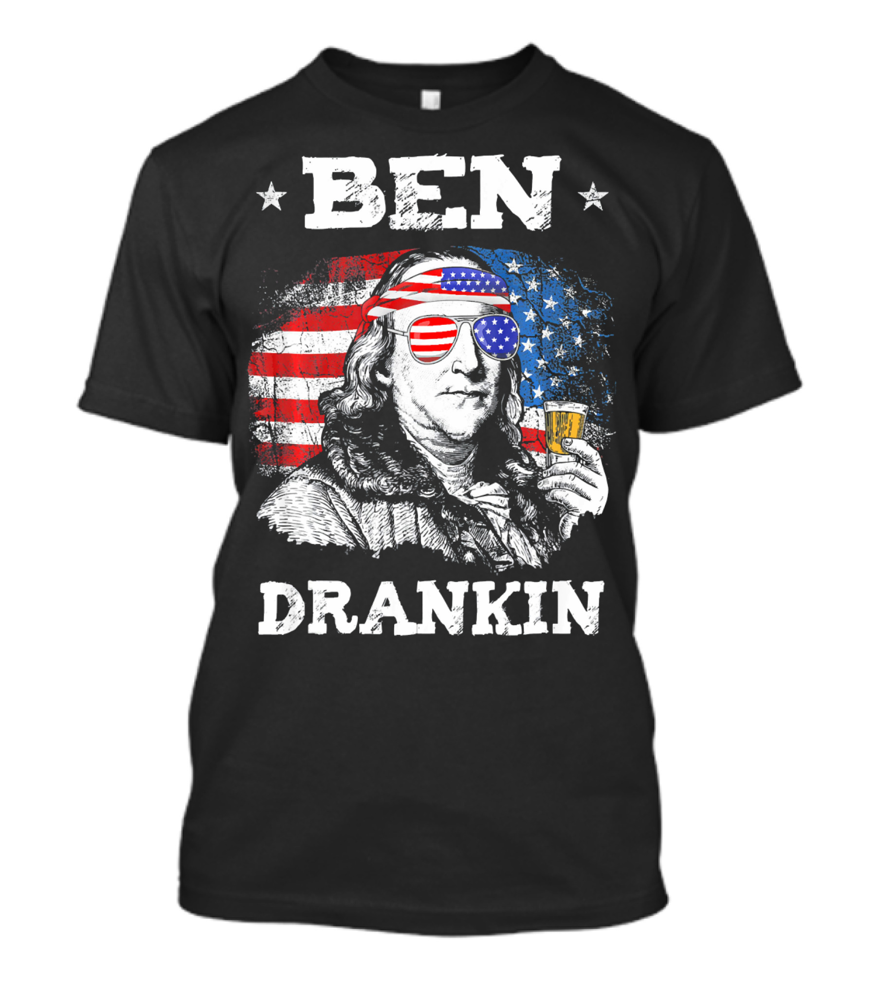 Ben Drankin Benjamin Franklin With American Flag Bandana And Sunglasses T-Shirt