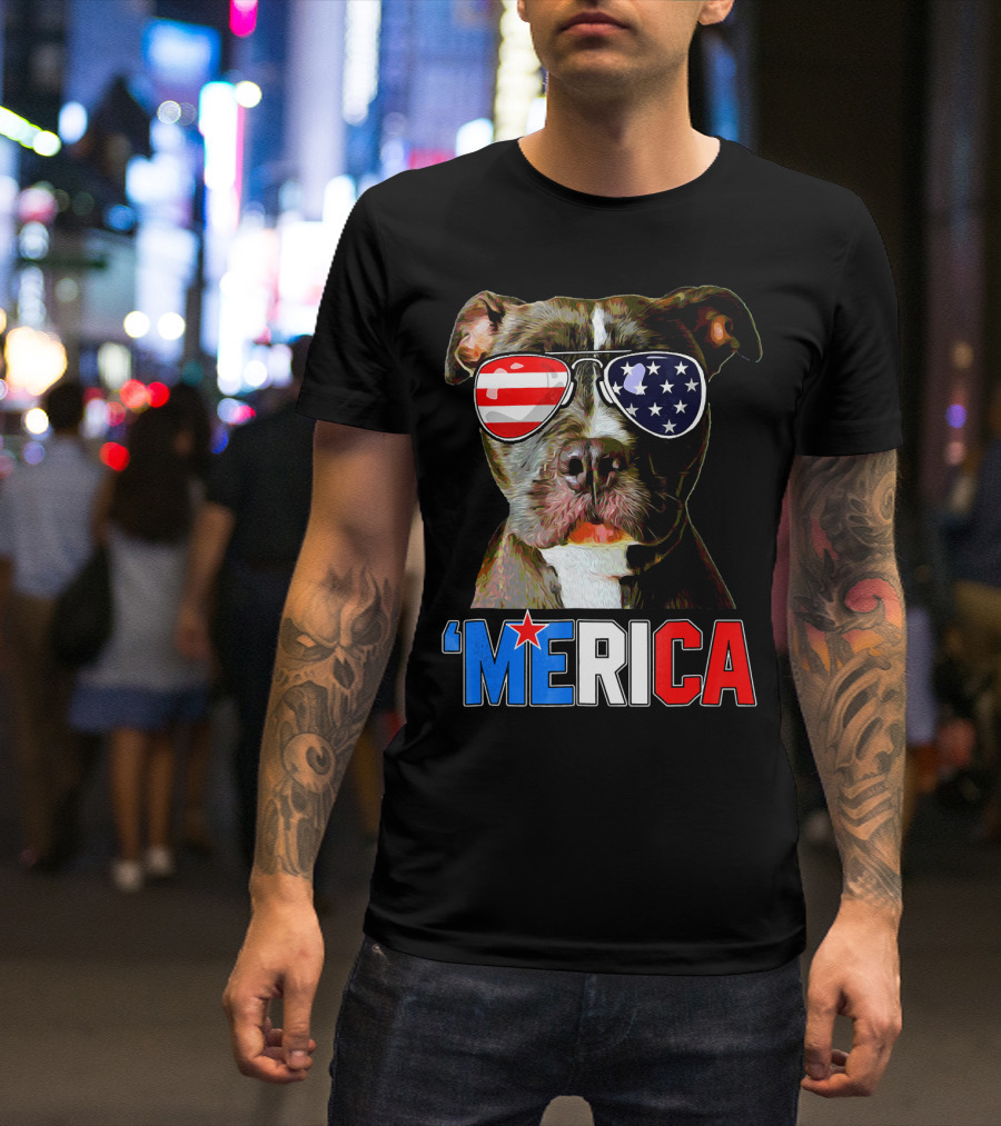 Pitbull 'Merica Memorial Day Patriotic USA Sunglasses T-Shirt