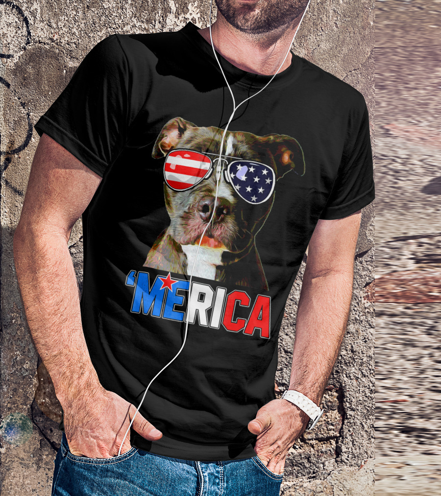 Pitbull 'Merica Memorial Day Patriotic USA Sunglasses T-Shirt