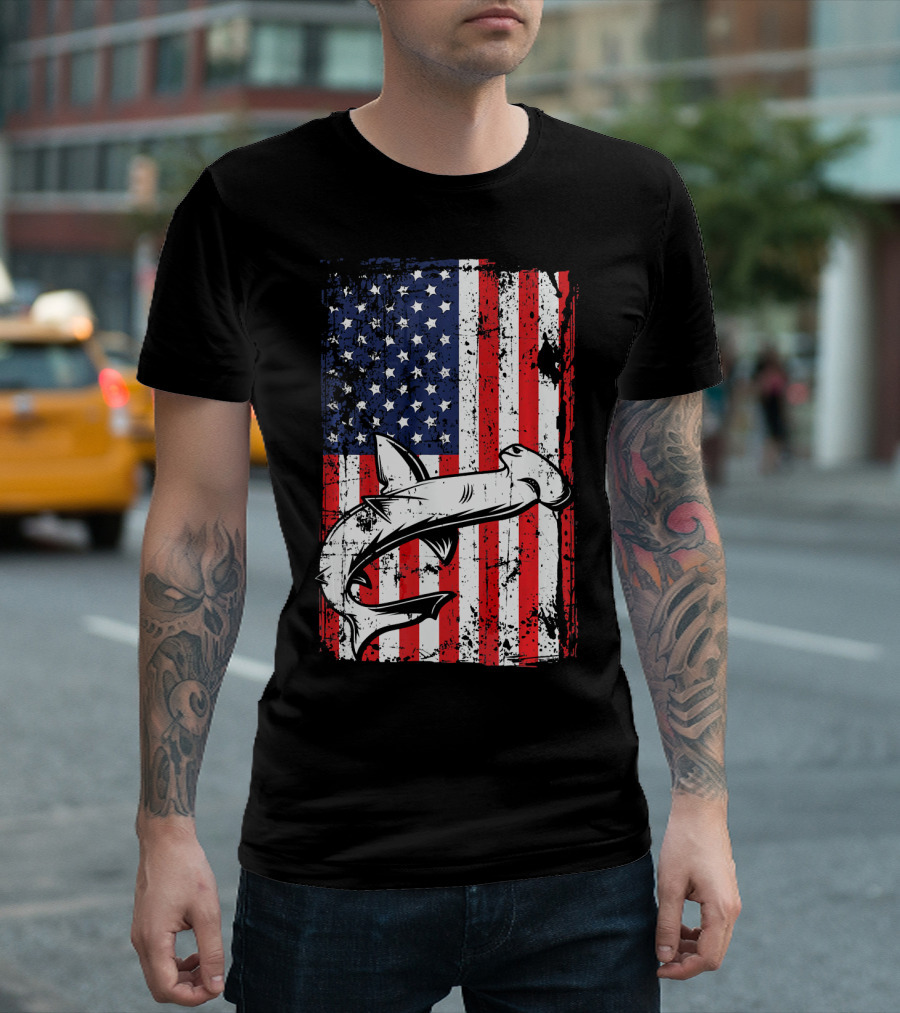 4th Of July American Flag Hammerhead Shark Patriotic T-Shirt