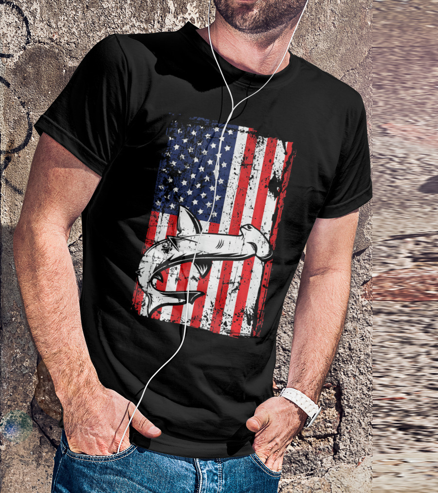 4th Of July American Flag Hammerhead Shark Patriotic T-Shirt
