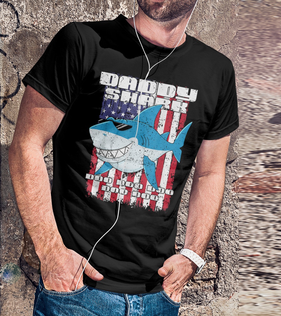 Daddy Shark Doo Doo Doo American Flag T-Shirt