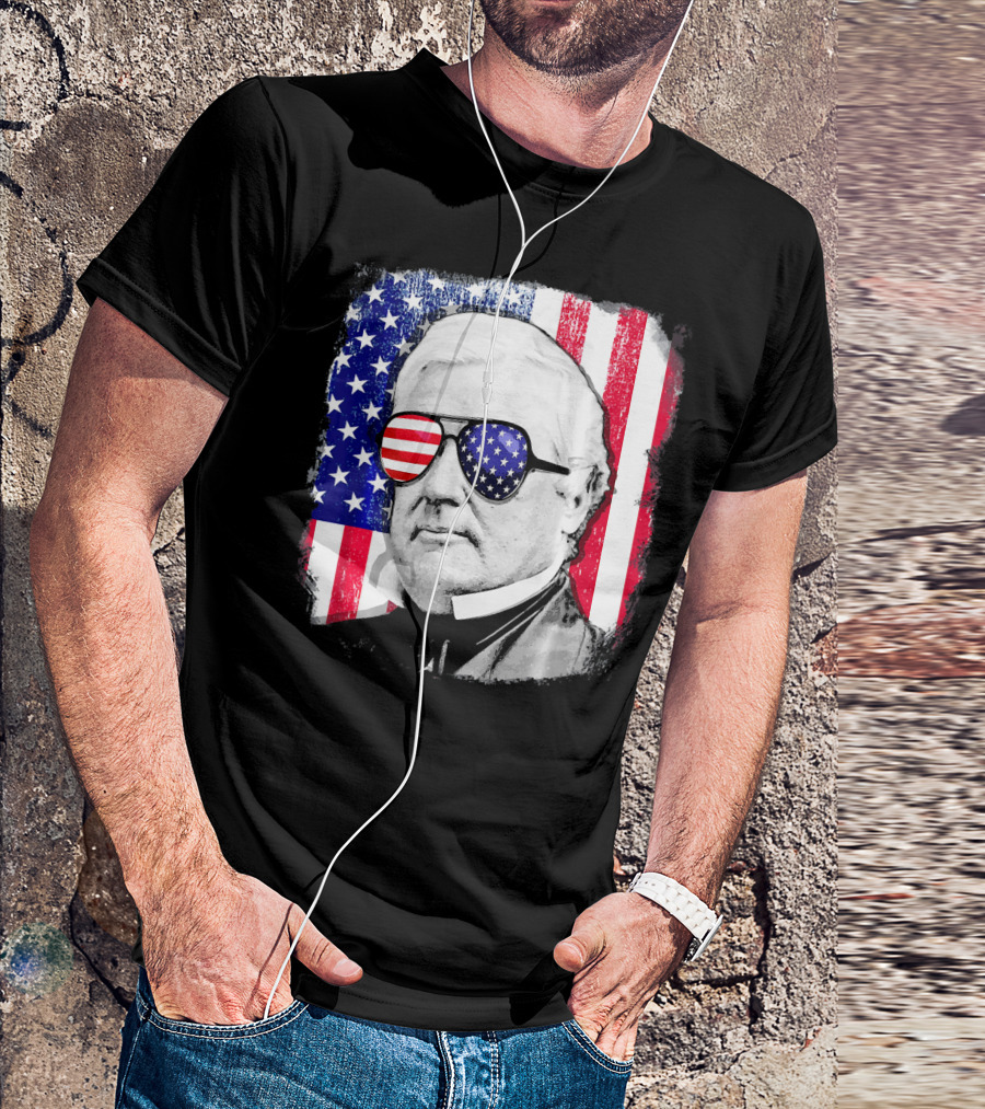 Millard Fillmore Portrait With American Flag Sunglasses And US Flag Background T-Shirt