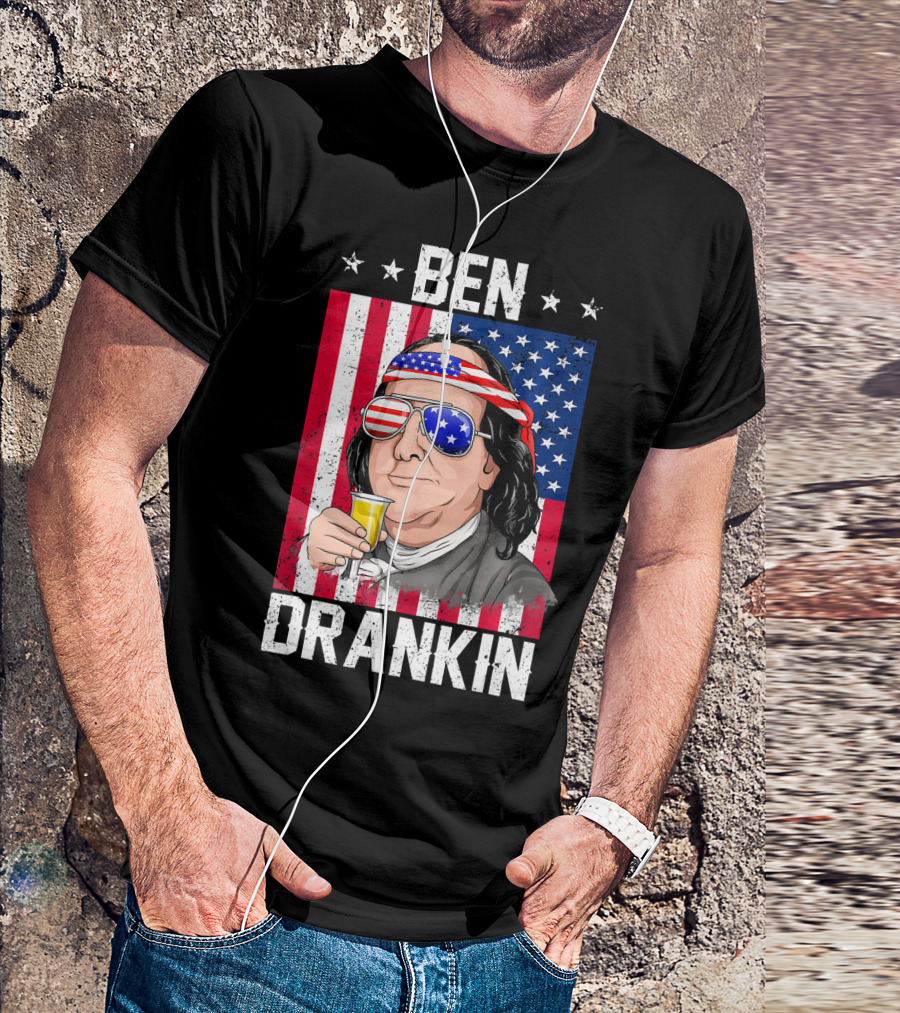 Ben Drankin American Flag Shades And Stars With Beer T-Shirt