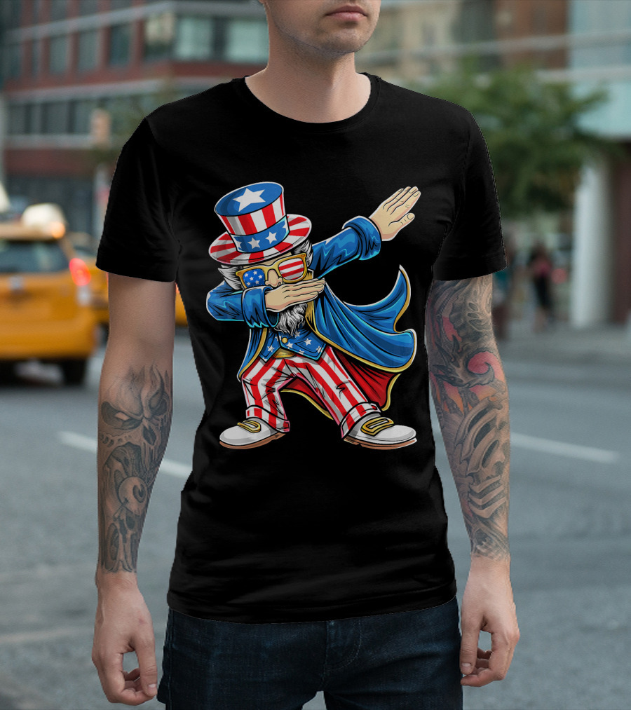 Uncle Sam Dabbing In Patriotic American Flag Suit And Hat T-Shirt