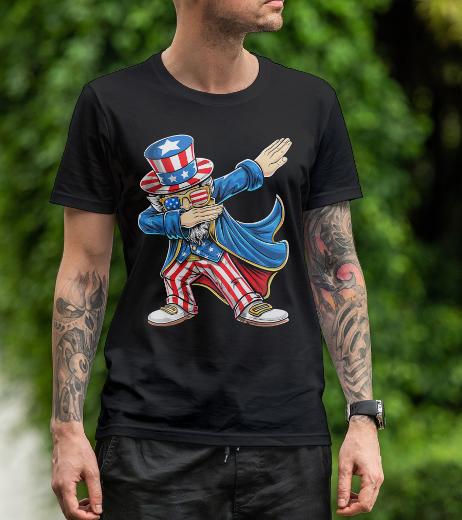 Uncle Sam Dabbing In Patriotic American Flag Suit And Hat T-Shirt