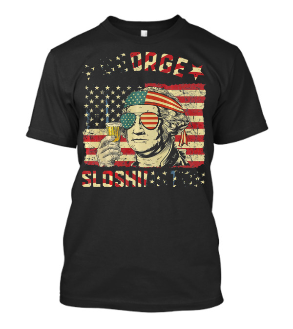 George Sloshington American Flag Aviator With Beer And Headband T-Shirt
